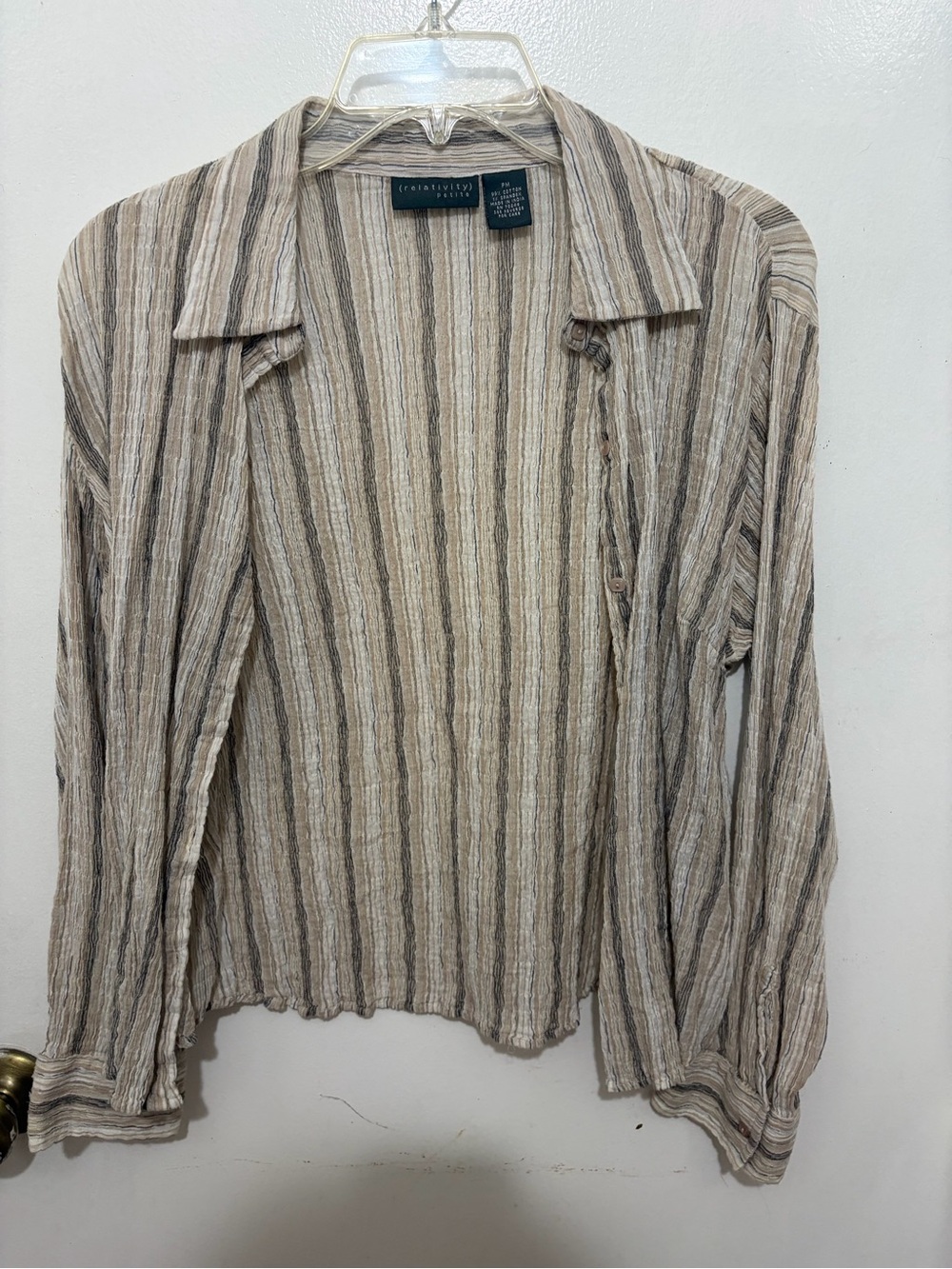Relativity Striped Button-Front Shirt in Beige and Taupe